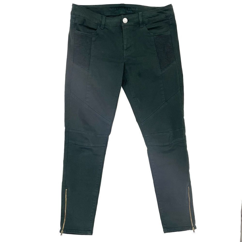 AEO Jegging Ankle Super Stretch Dark Forest Green Size 8 NEW Detailed Zipper